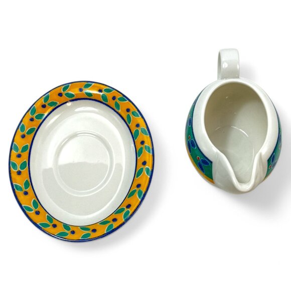 Royal Doulton Cabana Gravy Boat and Underplate Green Blue Yellow New - Picture 9 of 16